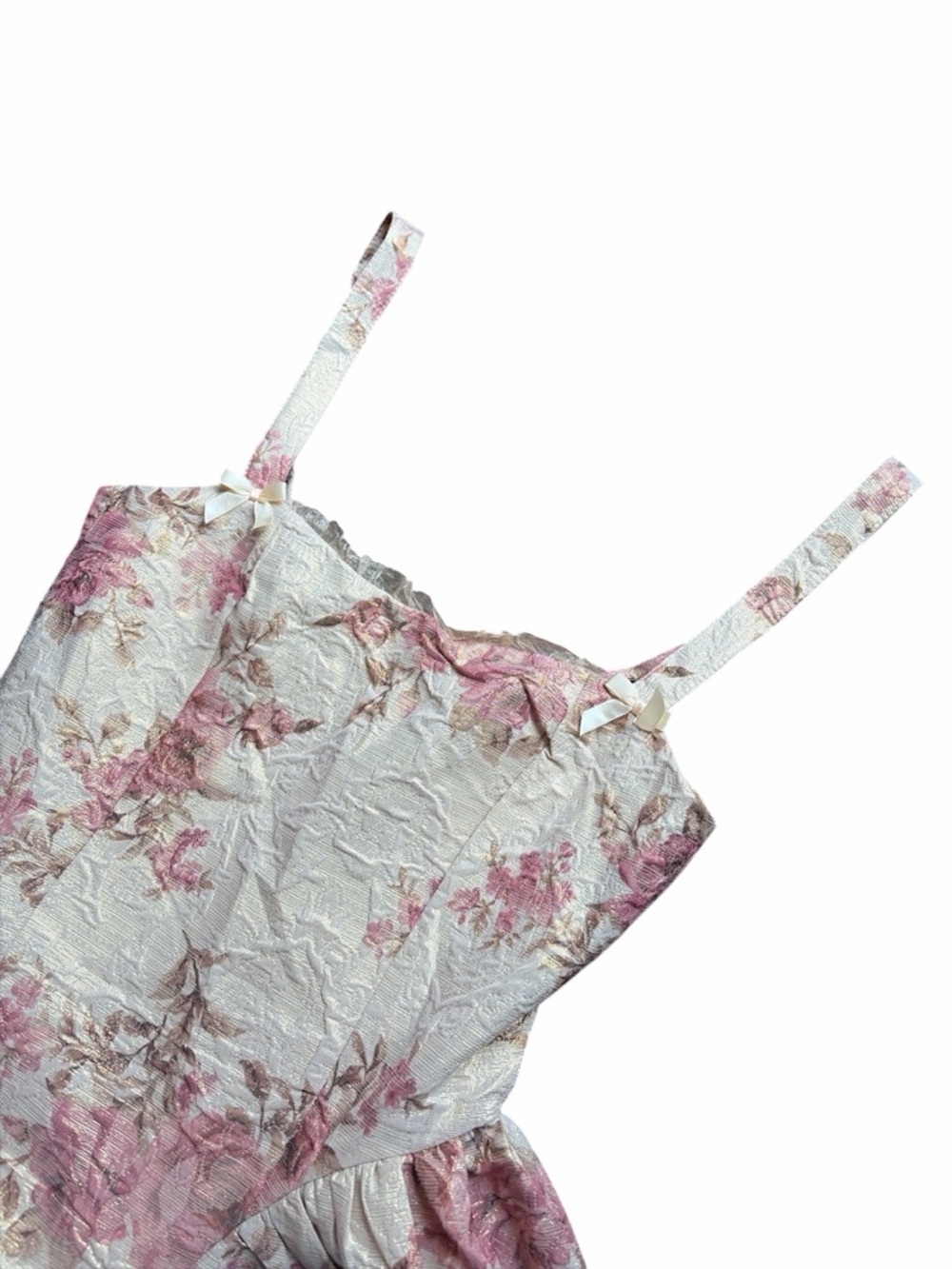 Francesca’s Amelia Floral Jacquard Mini Dress Small Fairycore Cottage Bow NWT - Picture 6 of 14